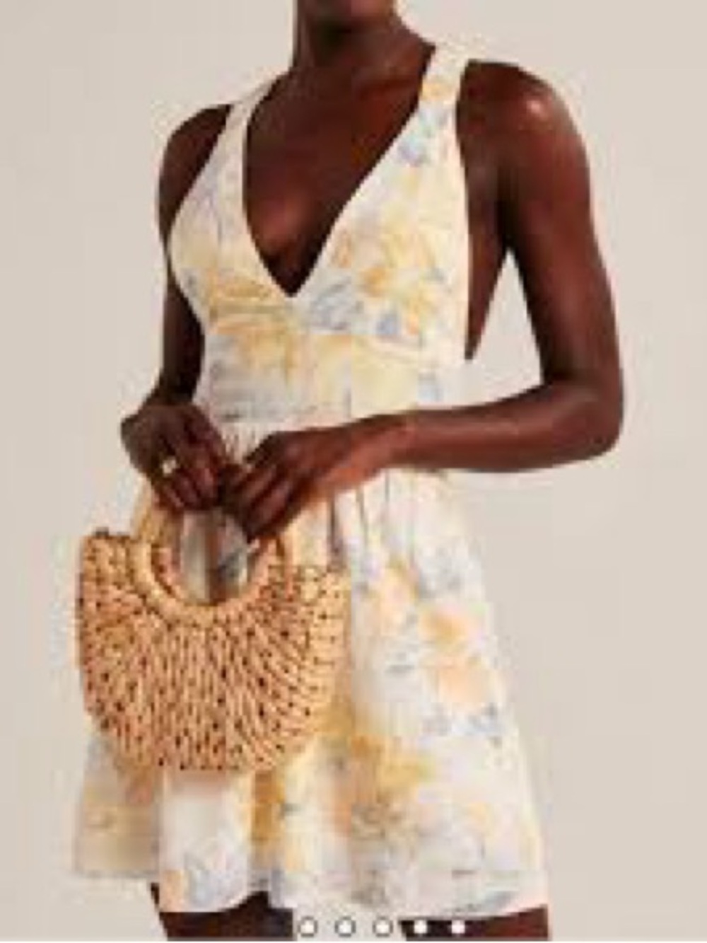 Abercrombie & Fitch Yellow and White Floral V-Neck Mini Dress